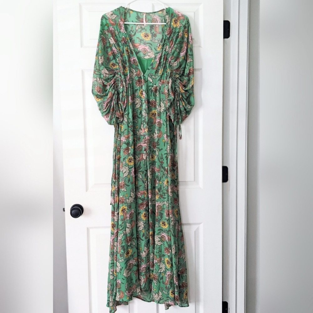 Free People Earthfolk Floral Maxi Dress with Drawstring Long Sleeves - Picture 3 of 5